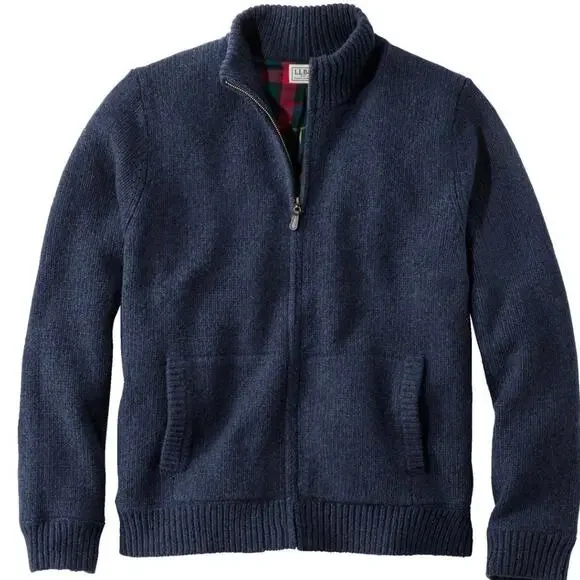 Men's L.L.Bean Classic Ragg Wool Sweater Full-Zip Flannel-Lined Navy XXL Tall - Picture 3 of 11